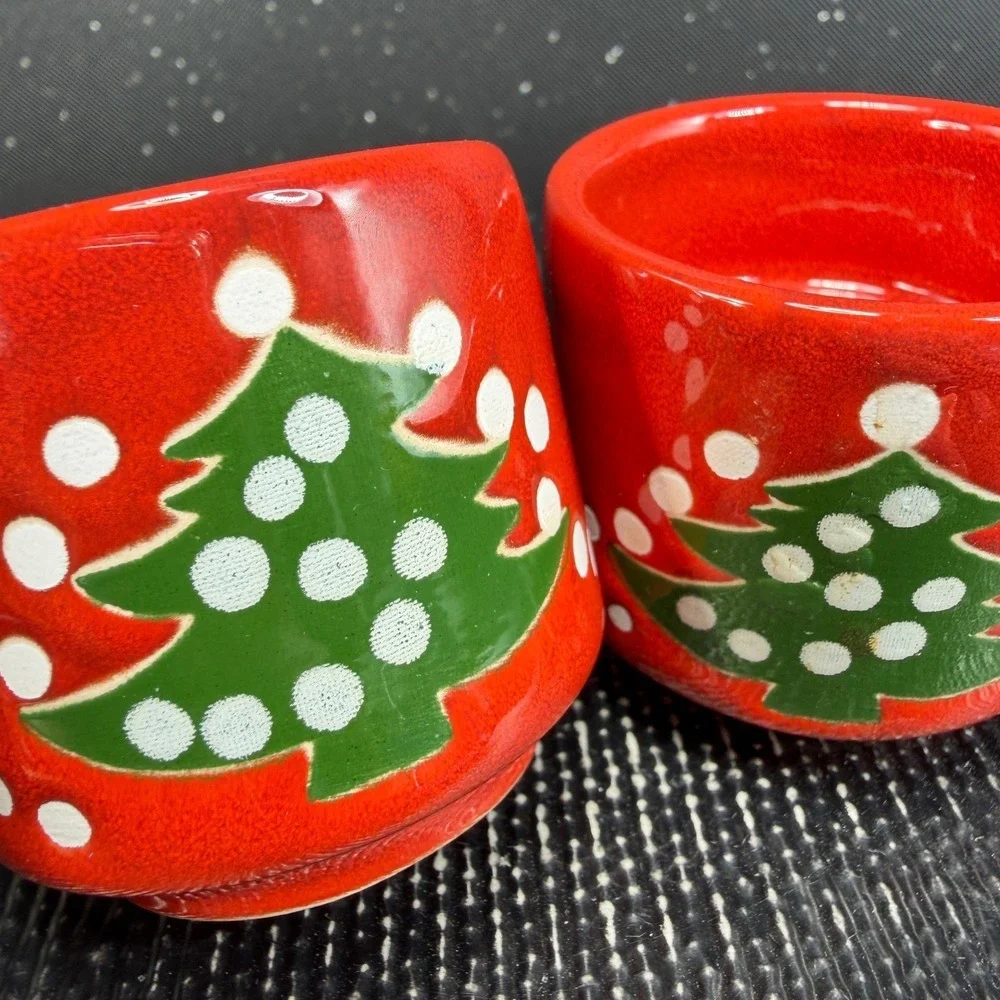 Waechtersbach Christmas Tree Red Ceramic Cups Candle Holder Votive Set of 2 VTG